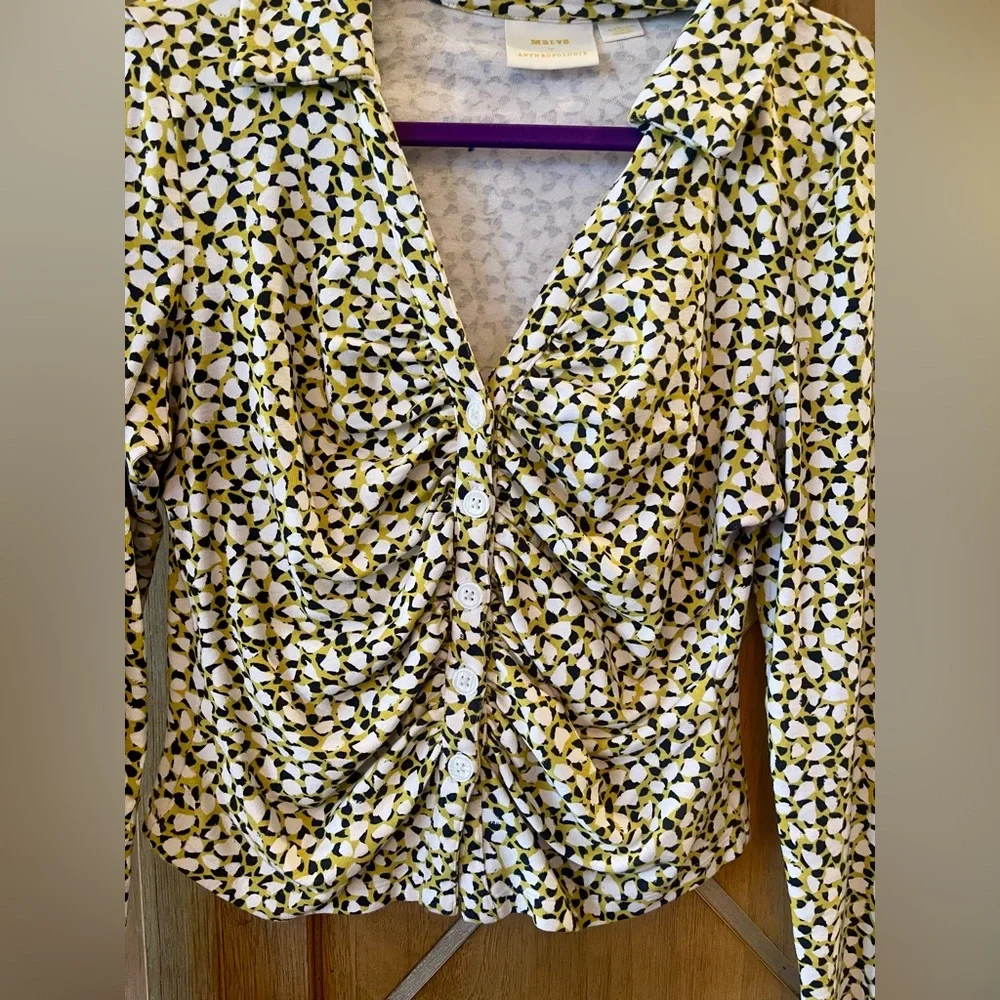 Anthropologie Maeve Yellow and Black Patterned Blouse - Picture 4 of 11
